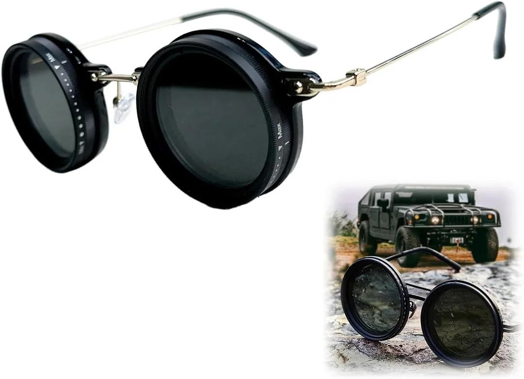 Adjustable Tint Sunglasses, Tint Adjustable Sunglasses, 1-9 Gears Rounded Polarized Glasses with Nd Filter Lenses Technology