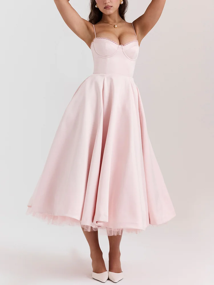 Sweetheart Neckline Cinched Waist A-line Midi Dress