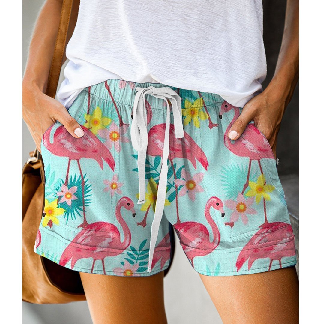 Women's Flamingo Print Casual Loose Pockets Shorts