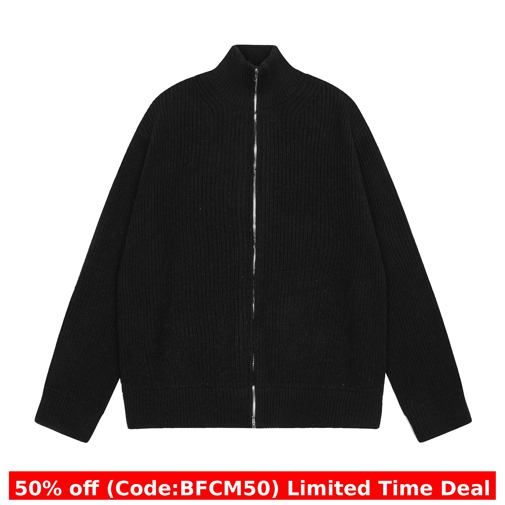 Aonga winter outfits men Turtleneck Zipper Wool Cardigan Sweater Clean Fit Style Casual Solid Color Couple Coat aonga