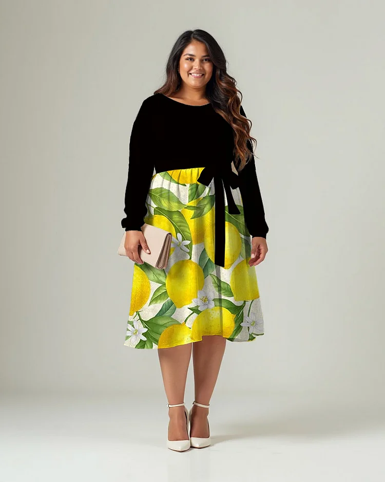 Plus Size Women's Lemon Print Cross Back Dress
