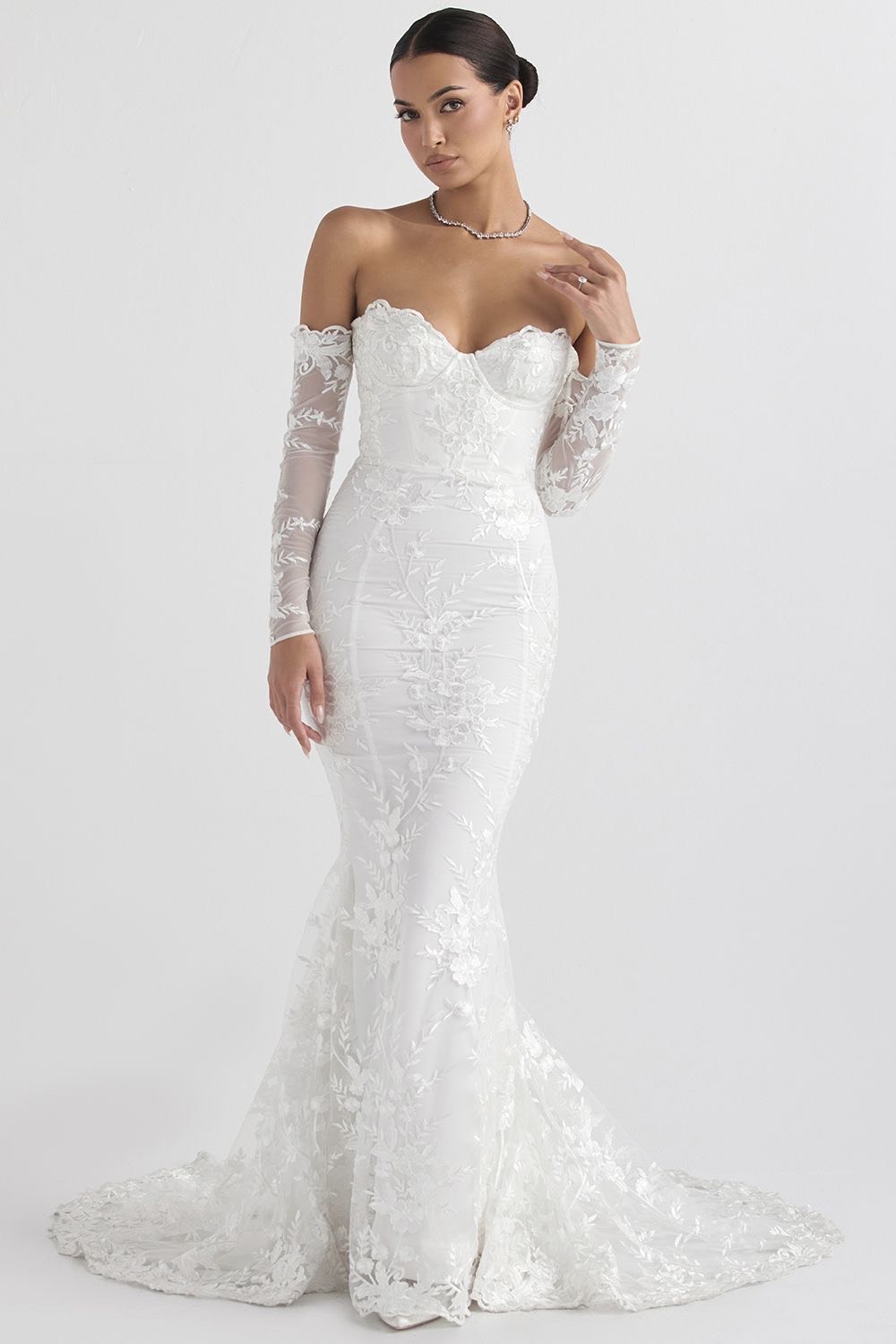 Lvs&Broner Stunning White Lace Off the Shoulder Mermaid Wedding Dress