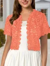 Contrast Lace Open Front Short Sleeve Cardigan for Women