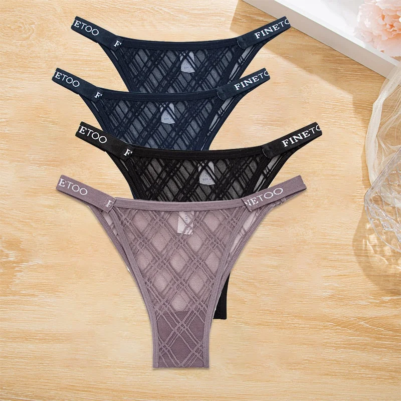 FINETOO 4PCS/Set Women's Lace Lingerie Panties Mesh Gstring Female Underpant Sexy Letter Panties Thong Girls Underwear Intimates