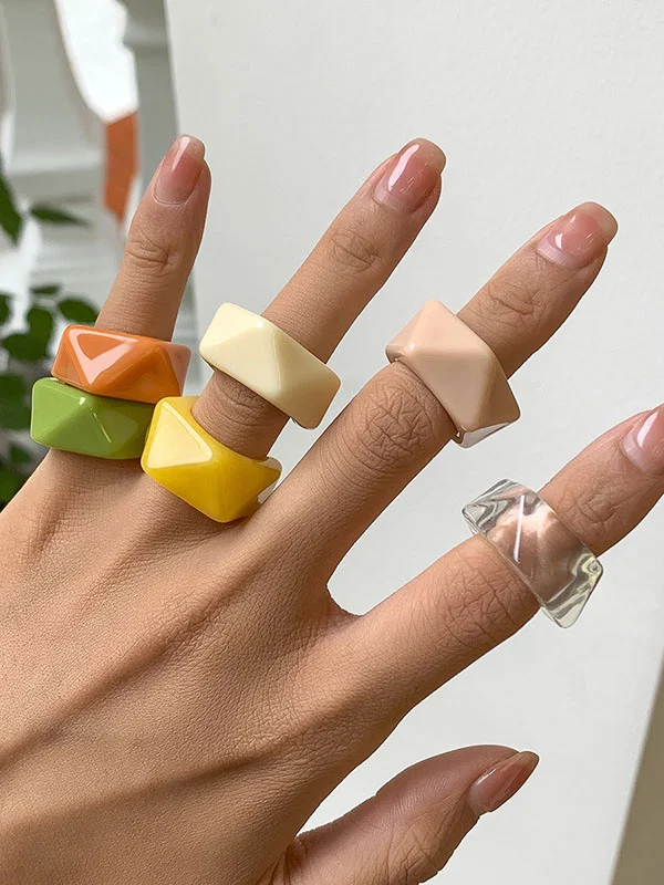 Original Acylic Solid Color Geometric Rings Accessories