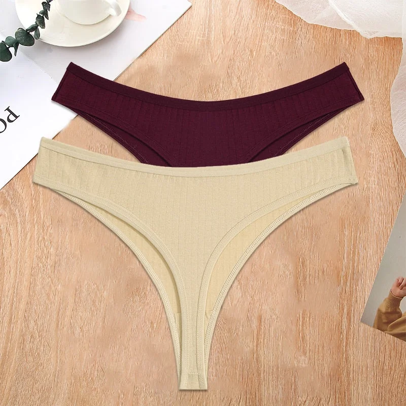 FINETOO 2PCS/Set S-XL G-string Cotton Women Lingerie Panties Thong Female Underwear Sexy Pantys Underpant Girl Intimates Thongs