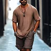Men's Linen V-neck Short Sleeve & Shorts Set by Inlyline