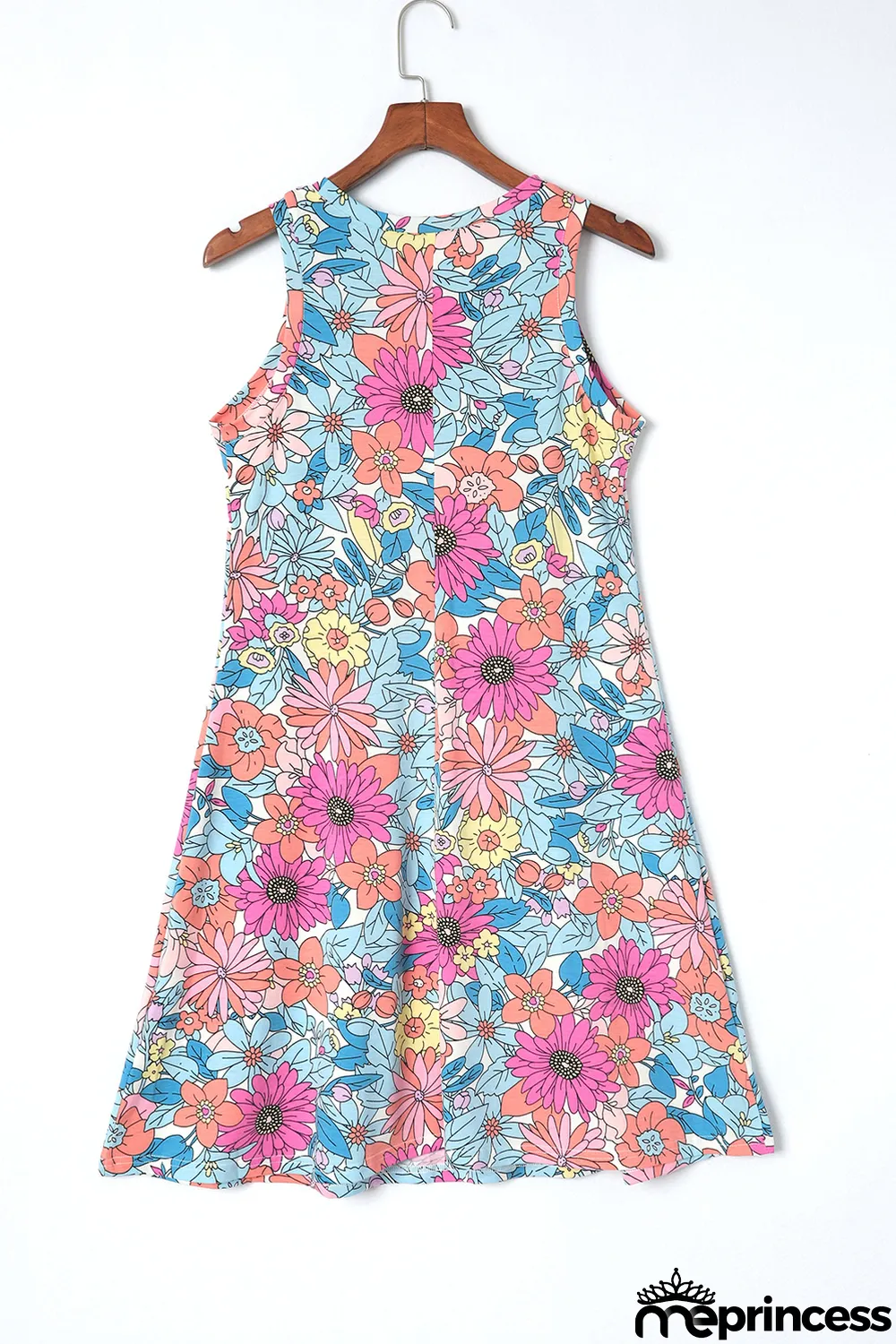 Multicolor Round Neck Sleeveless Floral Mini Dress