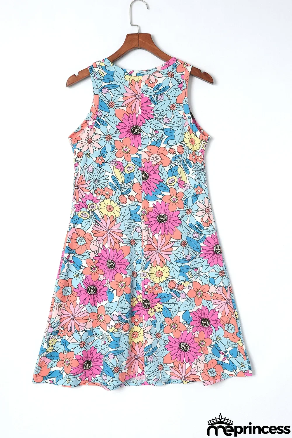 Multicolor Round Neck Sleeveless Floral Mini Dress