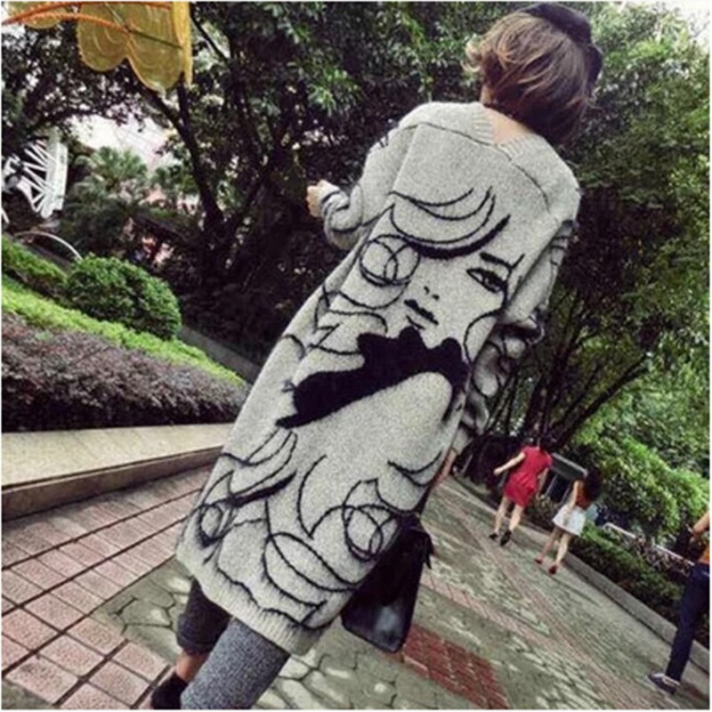Knitted Long Cardigan Women Autumn Winter Warm Thicken Knitted Sweater