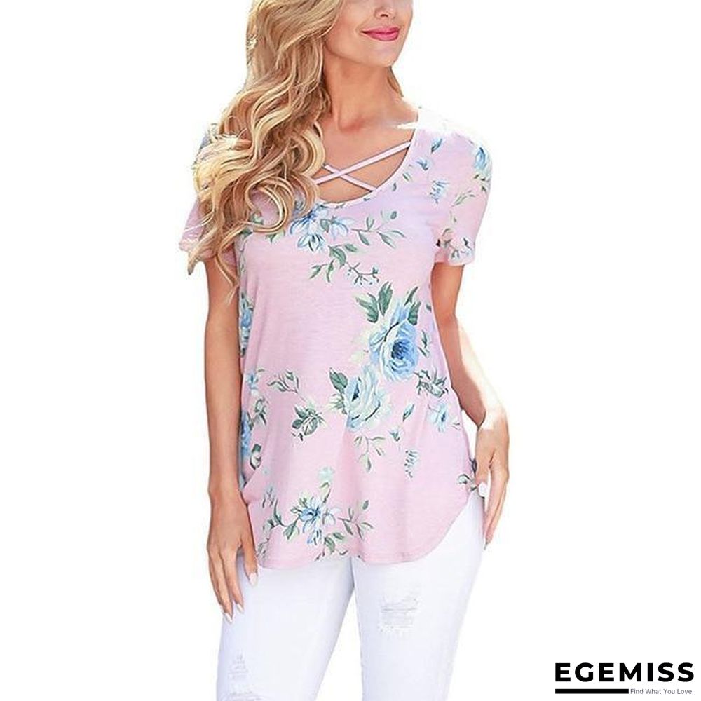 5XL Large Size Women Short Sleeve V-Neck Blouse Printed Shirt Plus Size Tops | EGEMISS