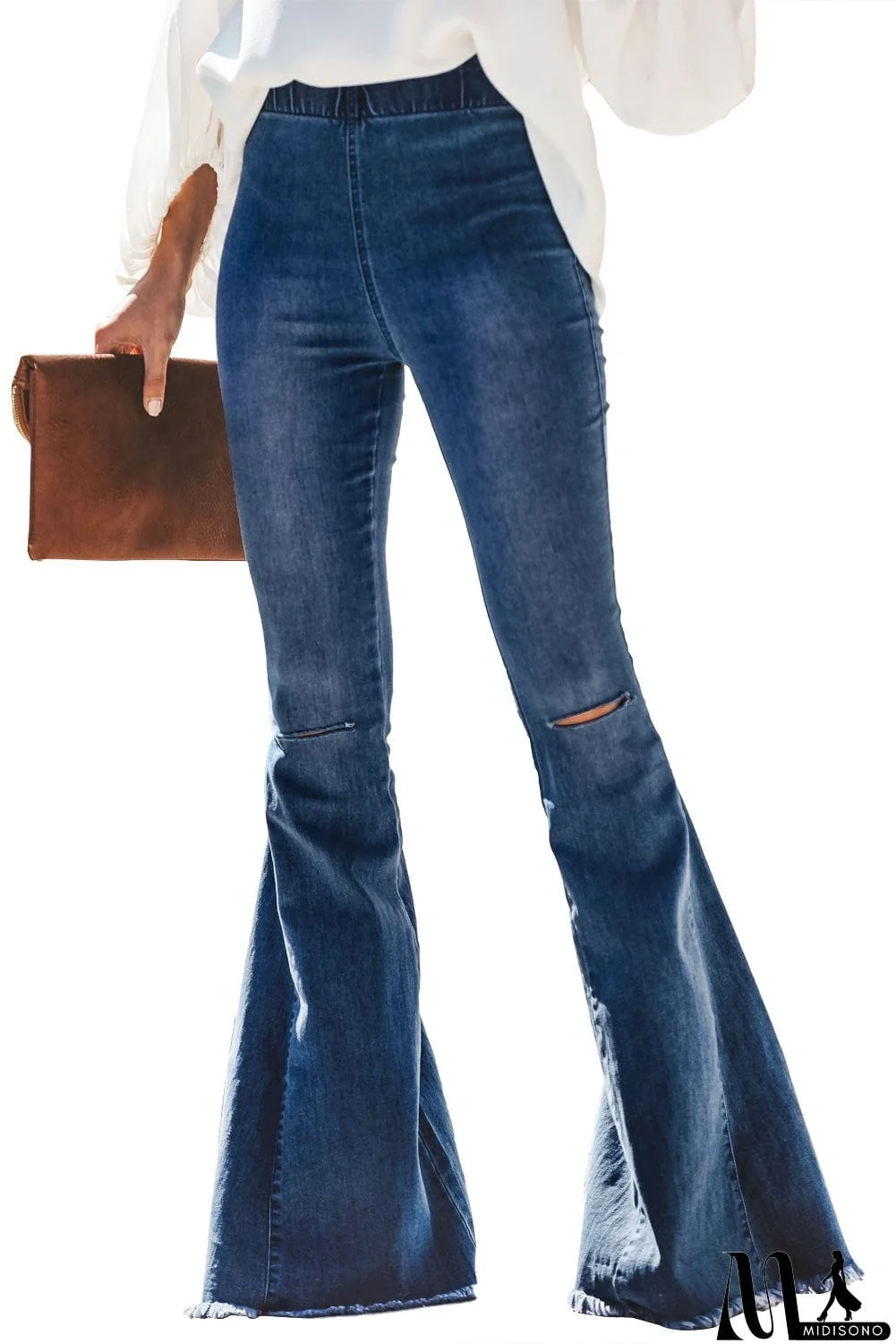 MidiSono - Distressed Bell Bottom Denim Pants