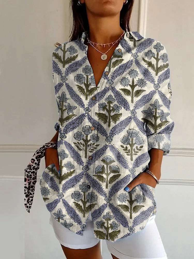 Vintage Floral Print Long Sleeve Shirt