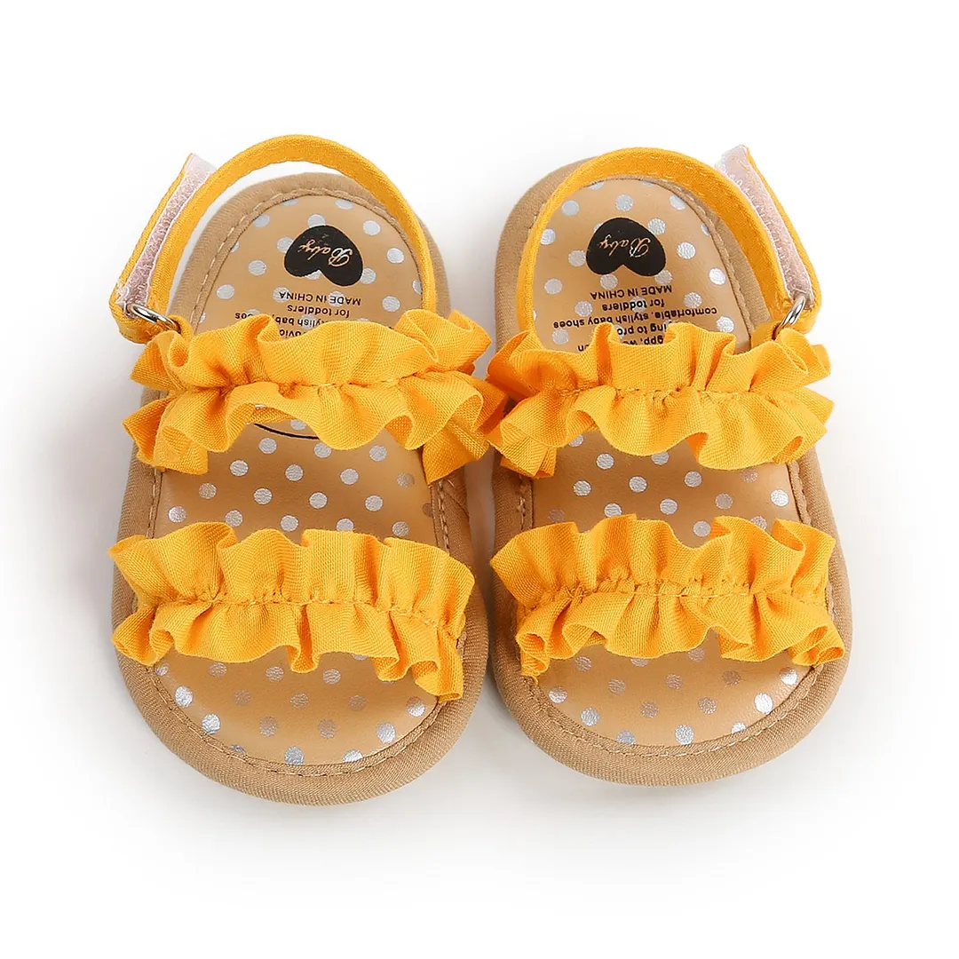 Baby Girls Summer Sandals, Anti-Slip Soft Sole Ruffle Flat Shoes Toddler First Walker