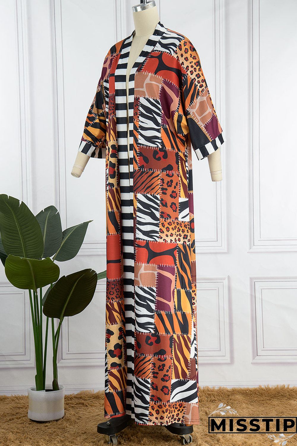 Dark Brown Fashion Street Print Patchwork Outerwear