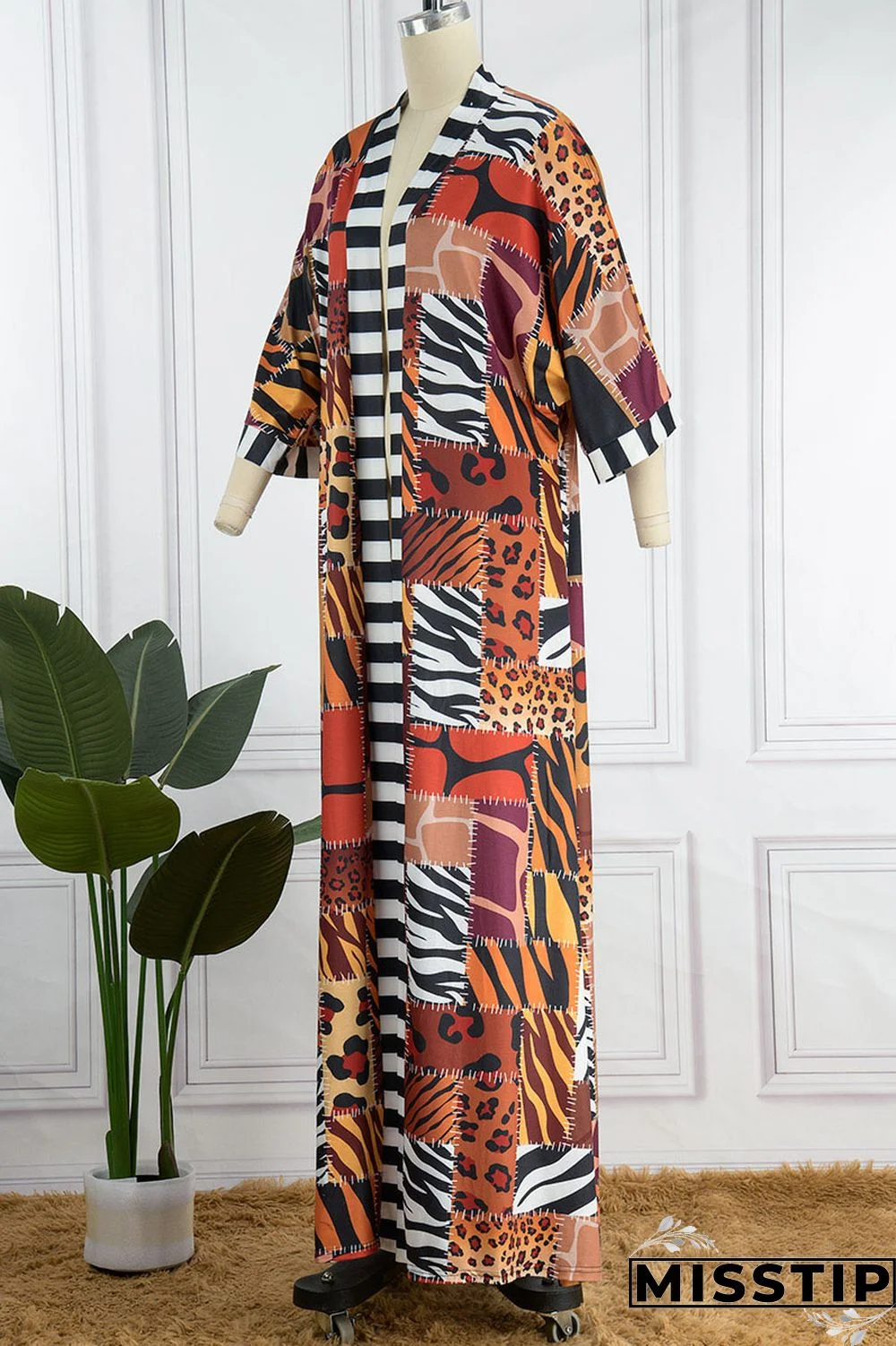 Dark Brown Fashion Street Print Patchwork Outerwear