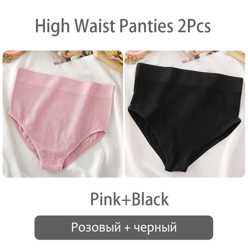 FINETOO Women High Waist Panties 2Pcs/set Seamless Shaper Underpants S-XL Girl Underwear Ladies Control Tummy Panty Lingerie New