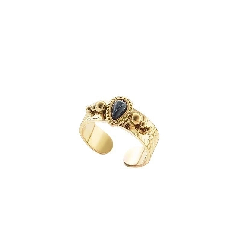 Retro U Shape Stainless Steel Inlay Natural Stone Shell 14k Gold Plated Open Ring