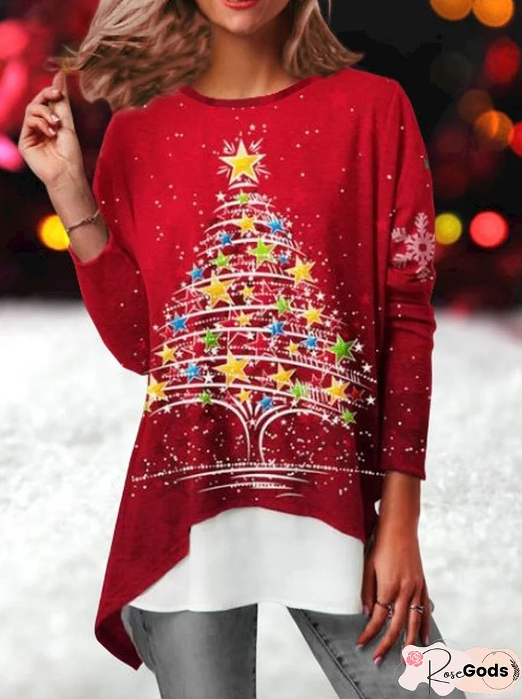 Red Holiday Cotton-Blend Christmas Top