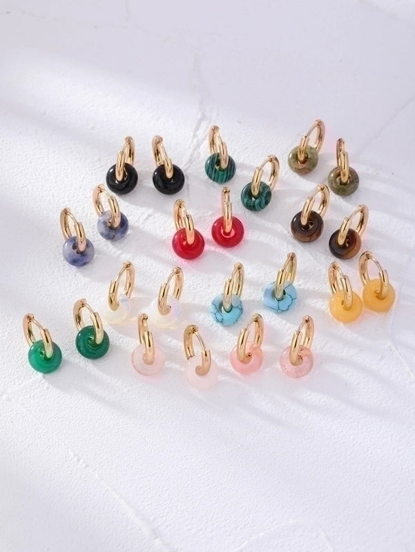 2 Pieces Retro Minimalist Round Plating 304 Stainless Steel Natural Stone Gold Plated Earrings