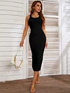 Sexy Sleeveless Skinny Back Cross Tied Backless Solid Color U-Neck Midi Dresses