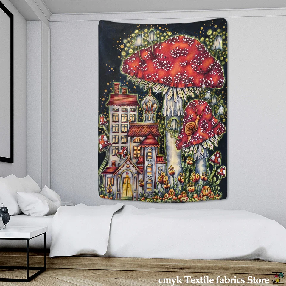 Nigikala Mushroom Tapestry Mycology Mushroom Wall Hanging Identification Chart Diagram Illustration Wall Art Boho Room Decor