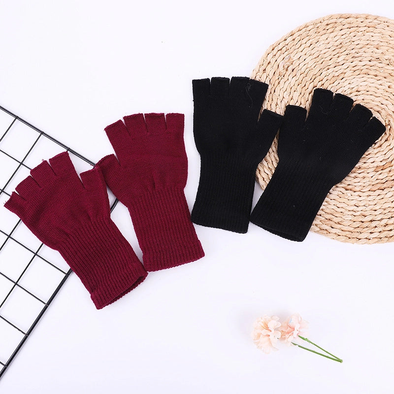 Winter Warm Half Finger Gloves Students Learn Open Finger Gloves Hot Long Half Gloves Factory Direct Sales
