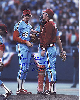 RON REED PHILADELPHIA PHILLIES 1980 WS CHAMPS ACTION SIGNED 8x10