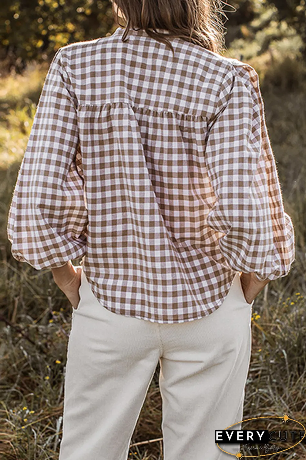 Casual Plaid Split Joint Tie-Dye O Neck Tops