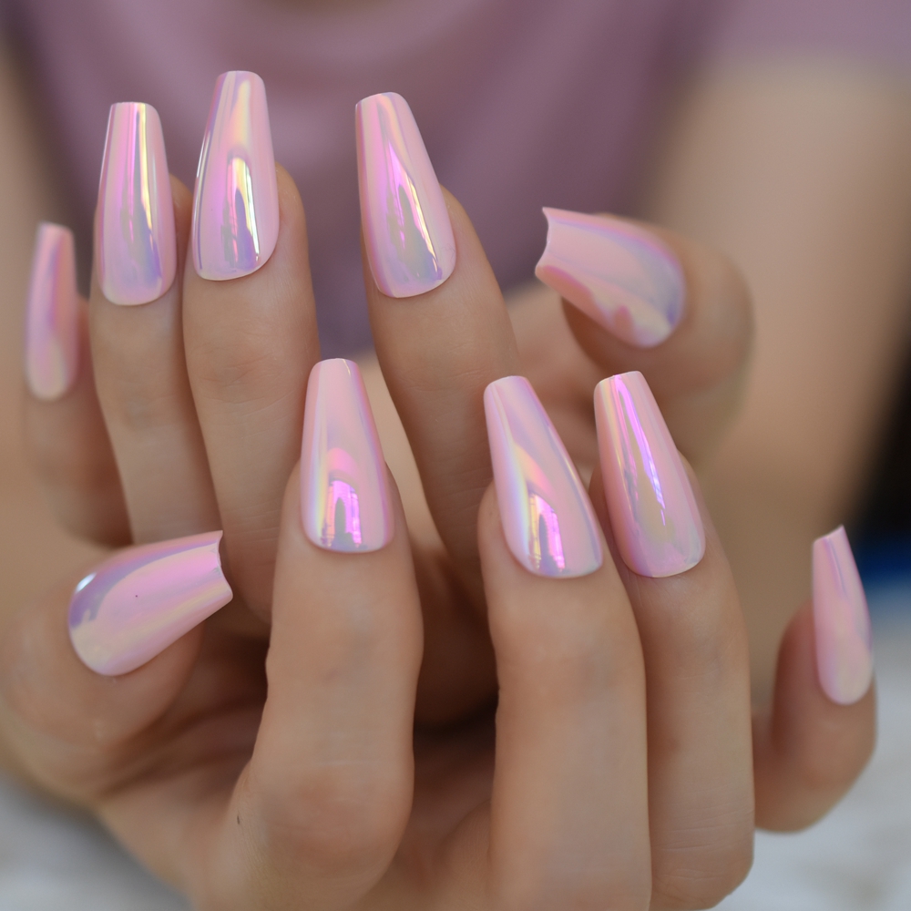 Elinlin Elegant Coffin Nails – Long Milky White Press On Nails for a Chic Look  