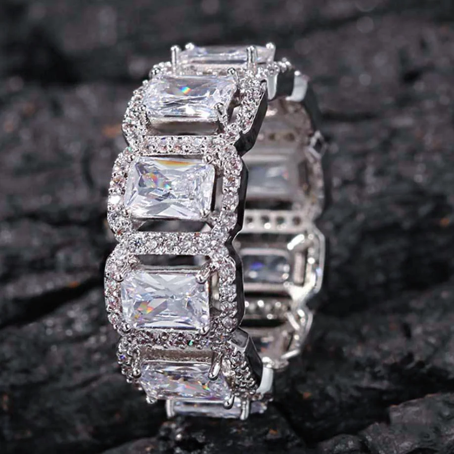 Iced Out Square Tennis Chain Rings-VESSFUL