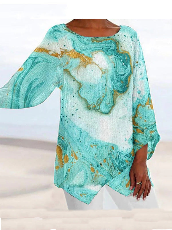 Women Long Sleeve V-neck Graphic Floral Printed Top