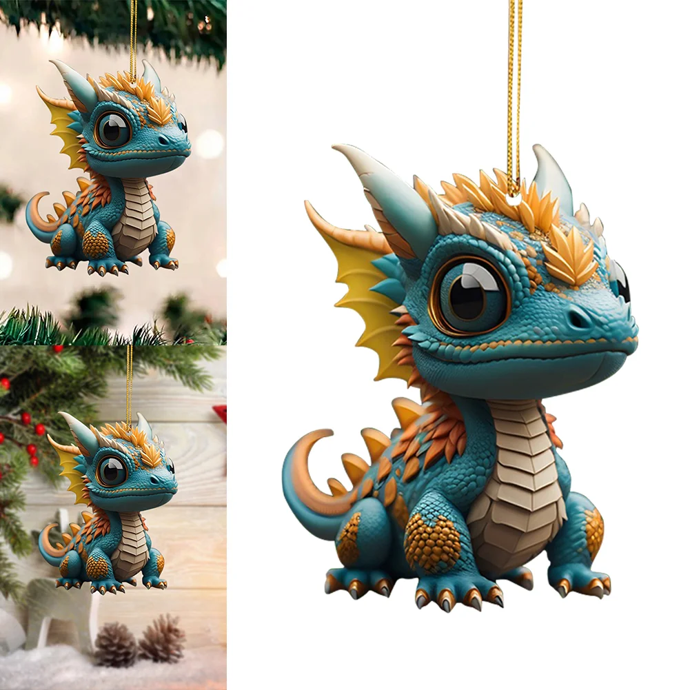 2D Christmas Baby Dragon Decor Cute 8cm Flat Acrylic Hanging Ornament Party Gift
