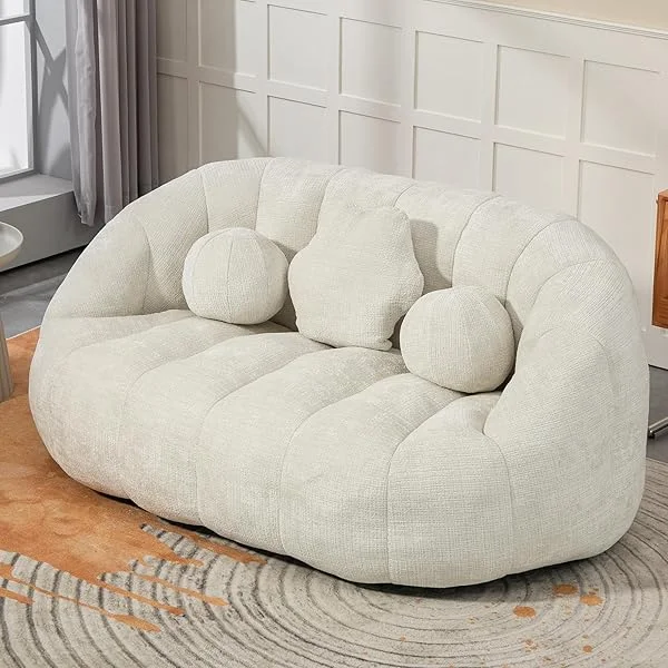 Giant Bean Bag Chair for Adults with 3 Pillows & High Backrest, Oversized Cozy Bean Bag Couch Loveseat Sofa with Memory Foam, Large Lazy Sofa for Living Room, Bedroom, Apartment, Grey