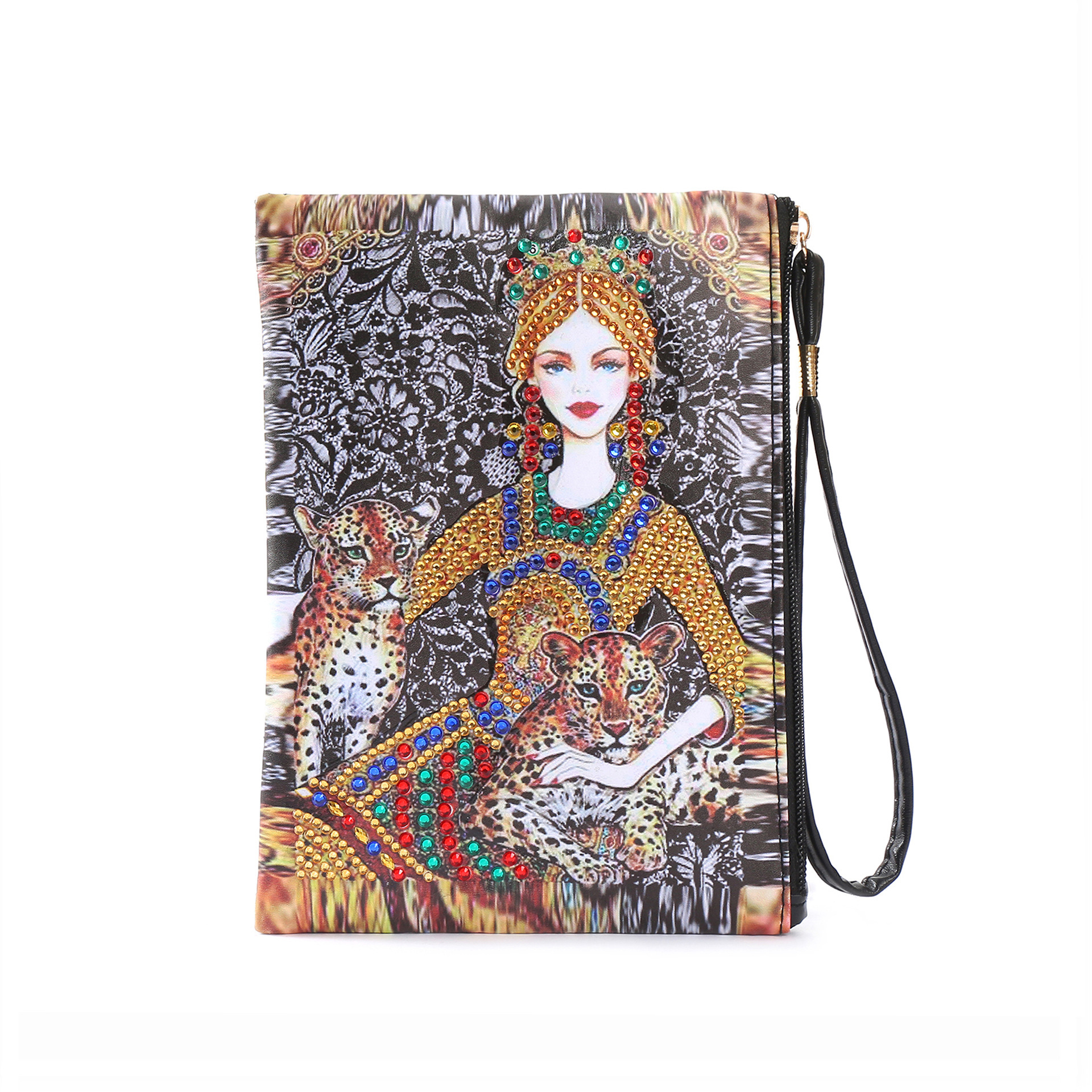 1 piece of 5D leopard print women's handmade bag, Diy artificial diamond painting storage bag, art combination bag, waterproof leather bag