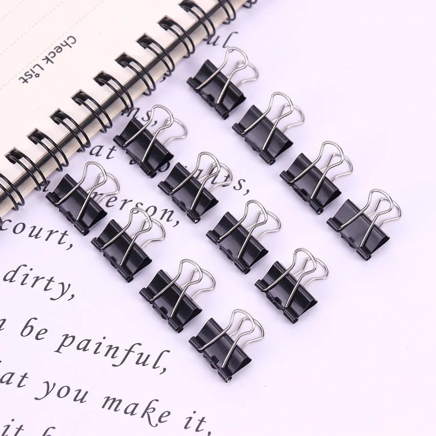 12PCS Metal Binder Clips Black Paper Clip 19/15MM Office School Supplies Binding Securing Clip Office Stationery