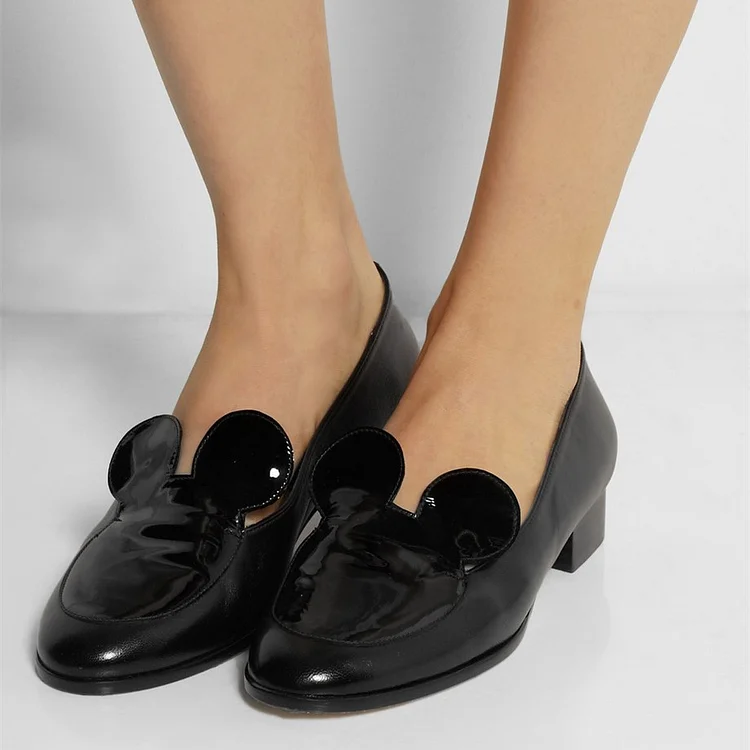 Black Mousey Patent Leather Loafers for Women |FSJ Shoes