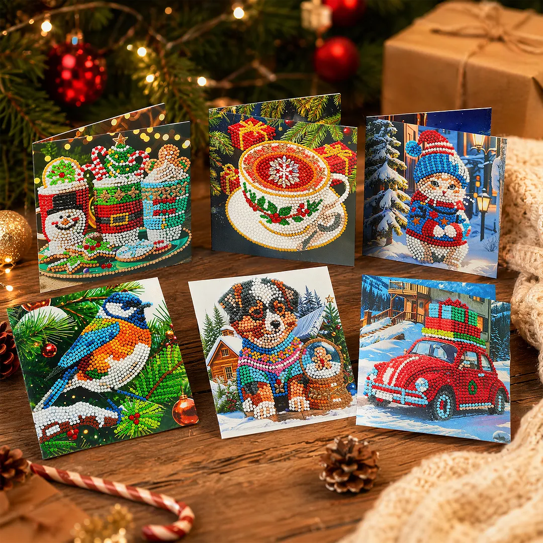6pcs Winter Christmas DIY Diamond Painting Greeting Card Kits with Envelopes Diamond Art Greeting Cards Diamond Art Cards Kits for Adults DIY Crafts Family Friend Gifts