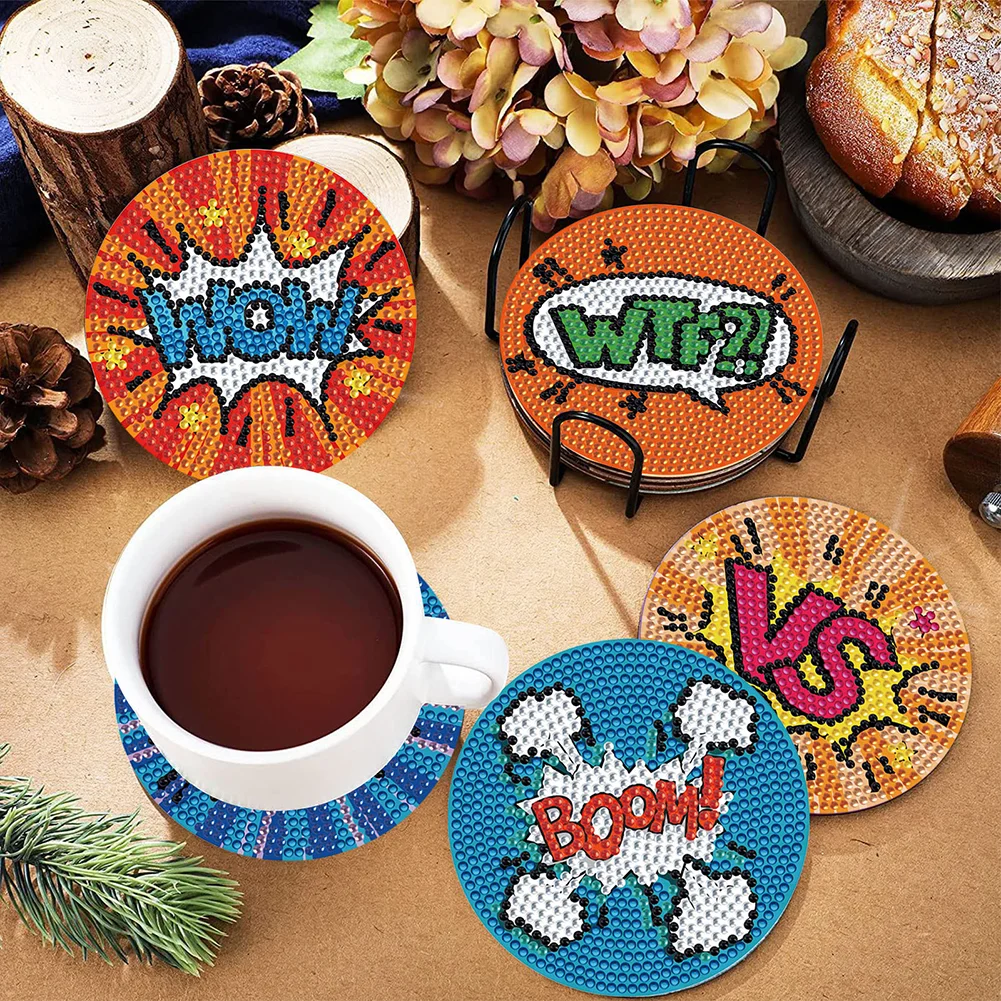 8pcs DIY Dynamic Word Picture Acrylic Diamond Art Coaster Kaleidoscope Round Diamond Painting DIY Coaster