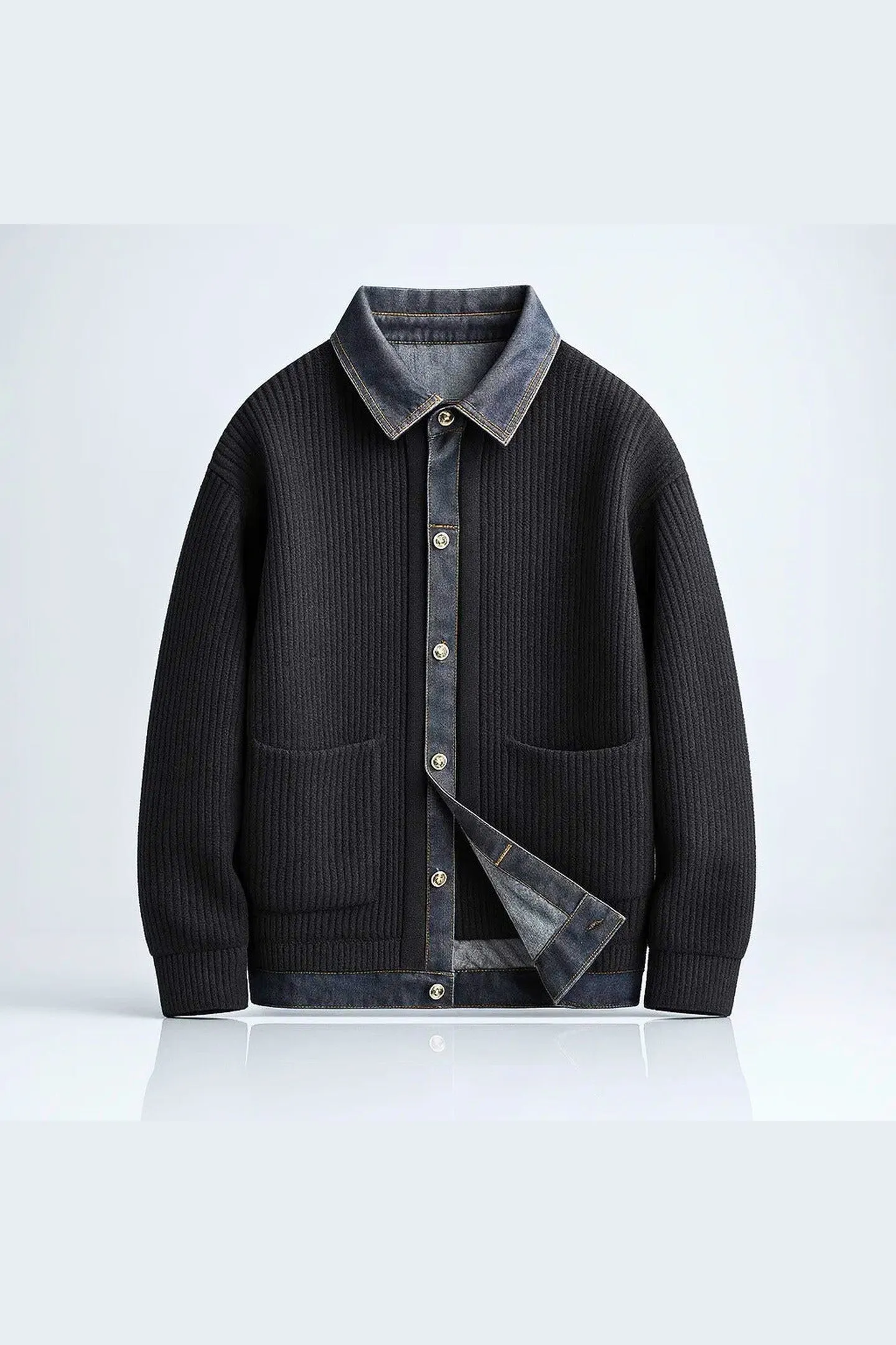 Men's Merino Wool Jacket &ndash; Denim-Trim Casual Overlayer
