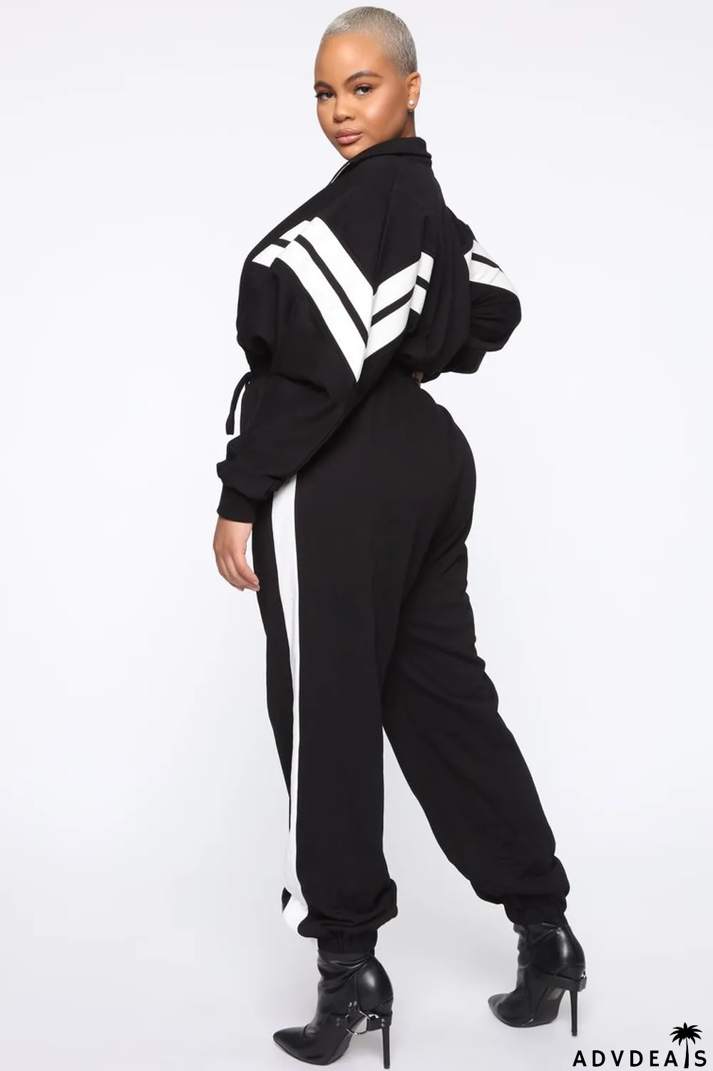 Striped Printed Patchwork Loose Jumpsuit