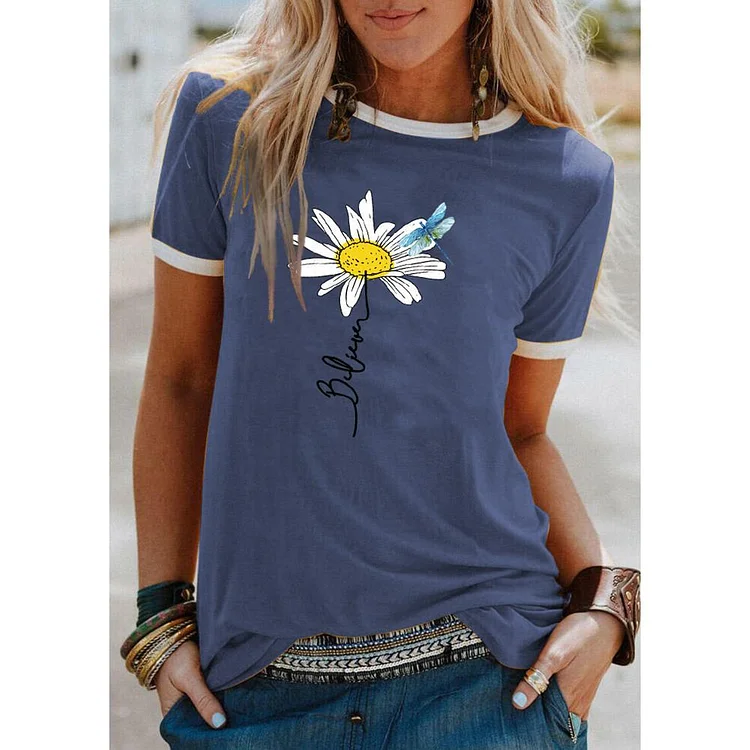 Dragonfly daisy T-shirt Tee - #541348-Annaletters