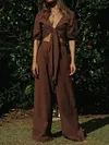 Solid Color Half Sleeves Two Piece Suits