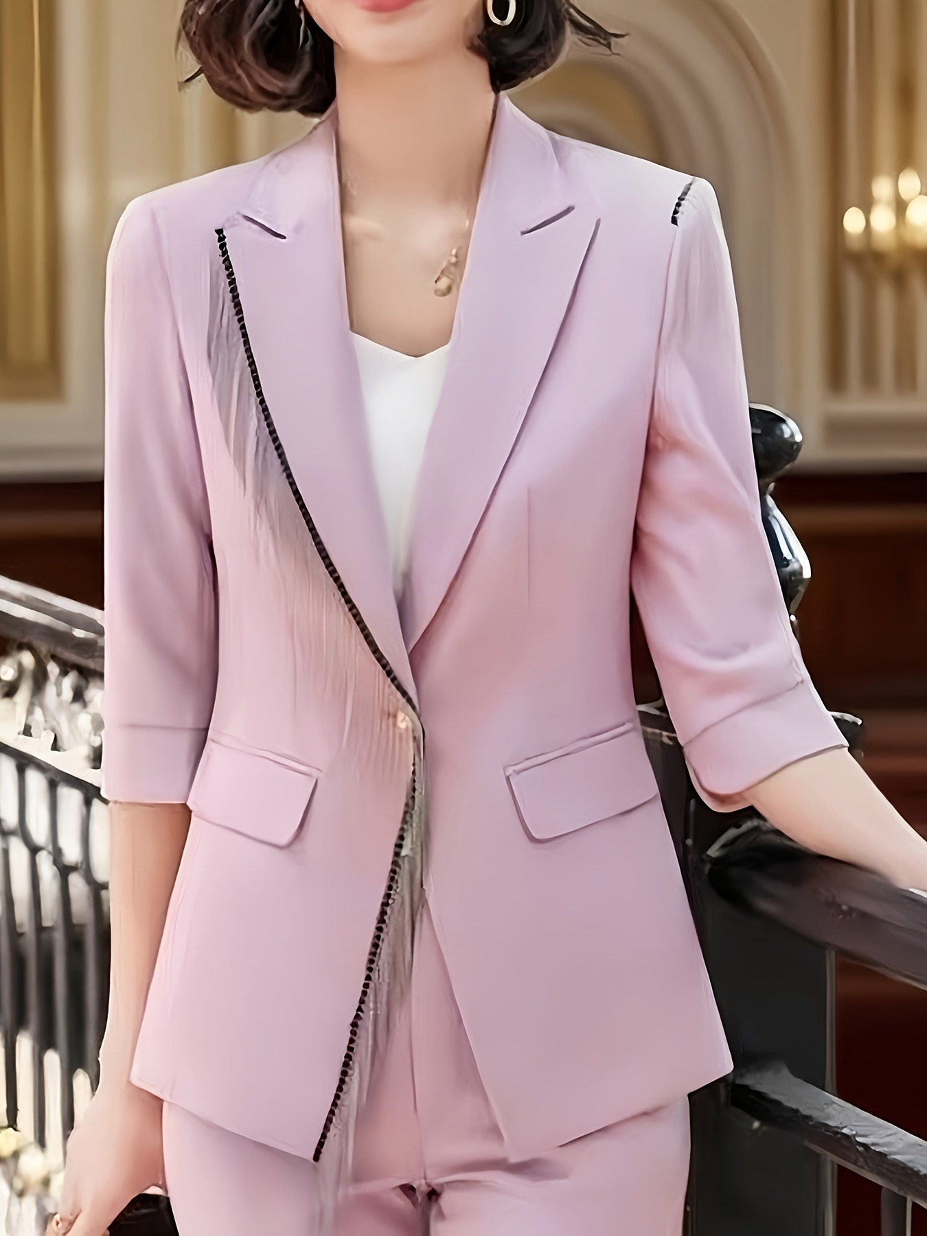 Women's Elegant Slim-Fit Short Sleeve Blazer Jacket - Solid Color Professional Casual Coat With Structured H-Line Silhouette, Non-Stretch Fabric For Spring Summer Fall Commuting & Office Wear | IFYHOME
