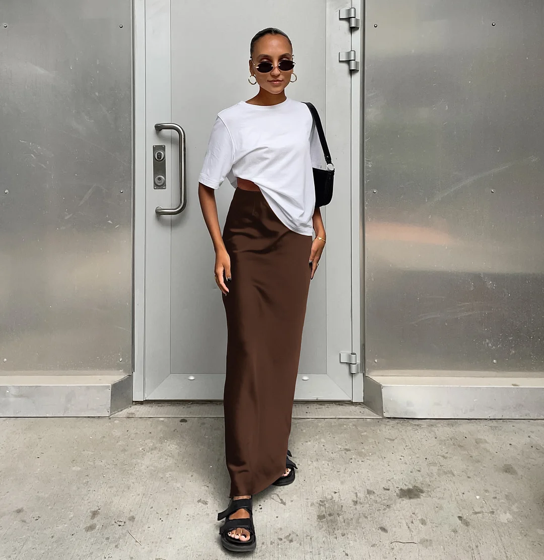 Uveng Uveng And Summer New Simulation Silk Skirt Satin Bread Hip Skirt Women Casual Color Tintail Skirt