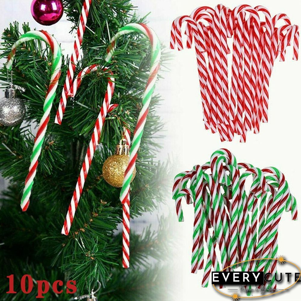 10Pcs Plastic Candy Cane ChristmasTree Decoration Christmas Tree Ornament Striped Candy Cane Sticks Pendant Holiday Ornaments