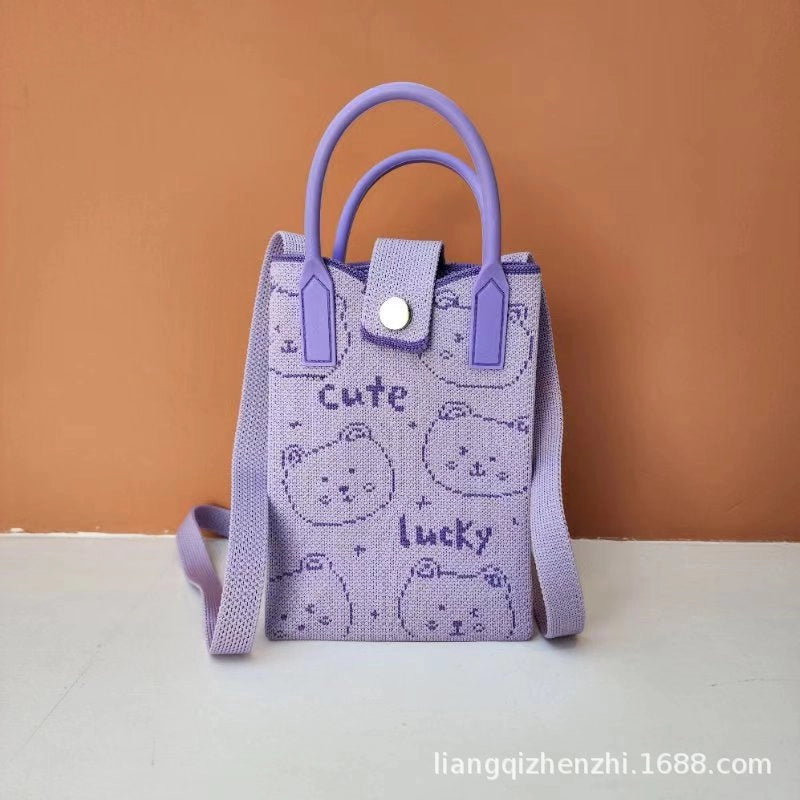 Women’s Polyester Cartoon Cute Square Hidden Buckle Shoulder Bag Handbag Crossbody Bag