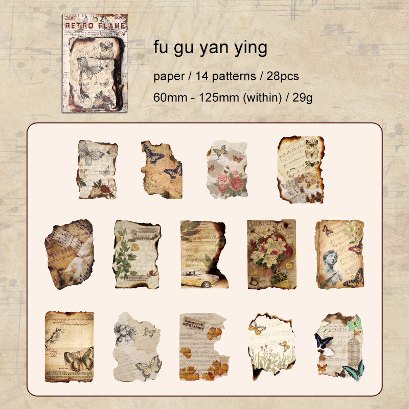 Material Paper - Retro Ember Series Vintage Flower Burning Relief Landscape