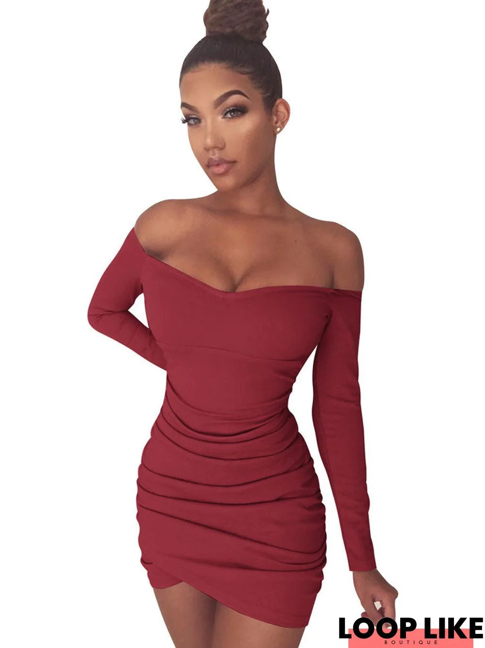 Off Shoulder Long Sleeve Club Mini Dresses