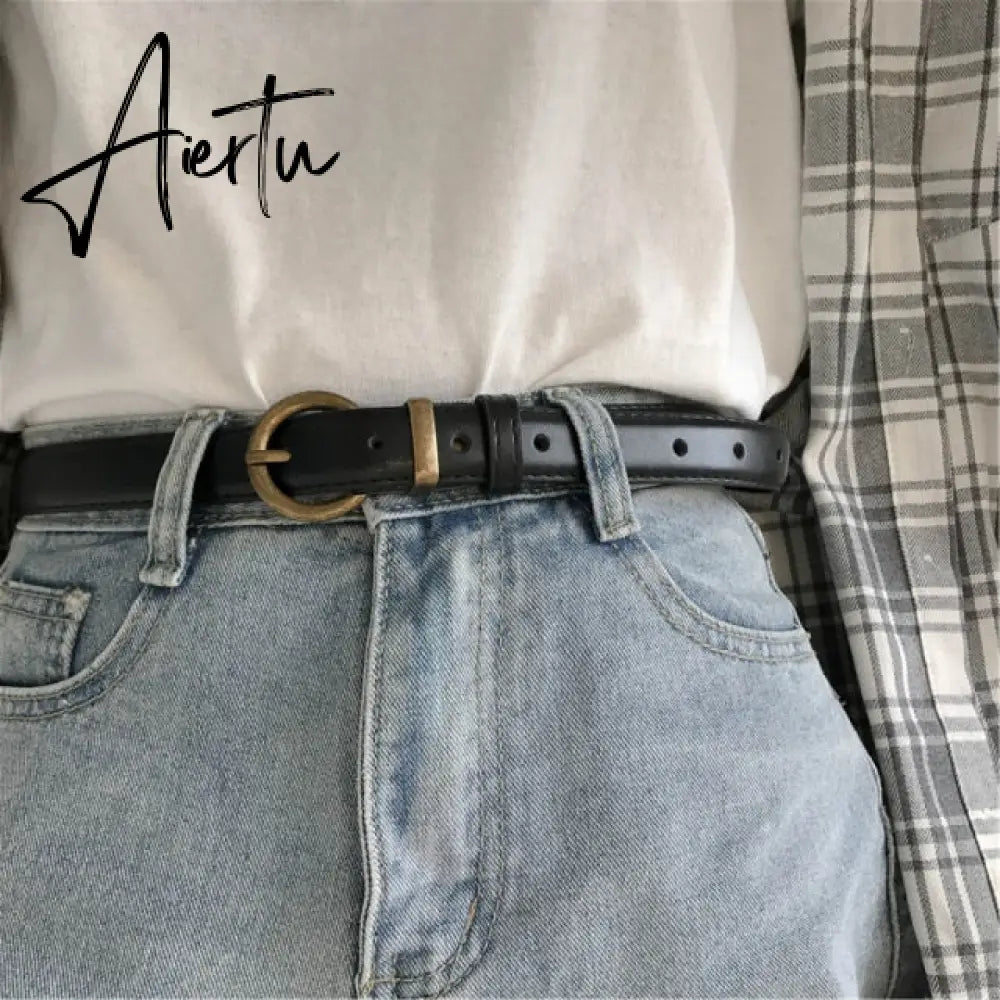 Female Genuine Leather Belts For Women Jeans Dress Waist Strap Pin Buckle Belt Casual Cummerbunds Luxury Brand Aiertu